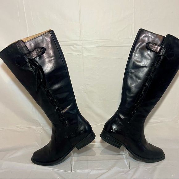 Born Cook Braided Side Leather Suede Tall Boots black size 8 - Picture 4 of 16